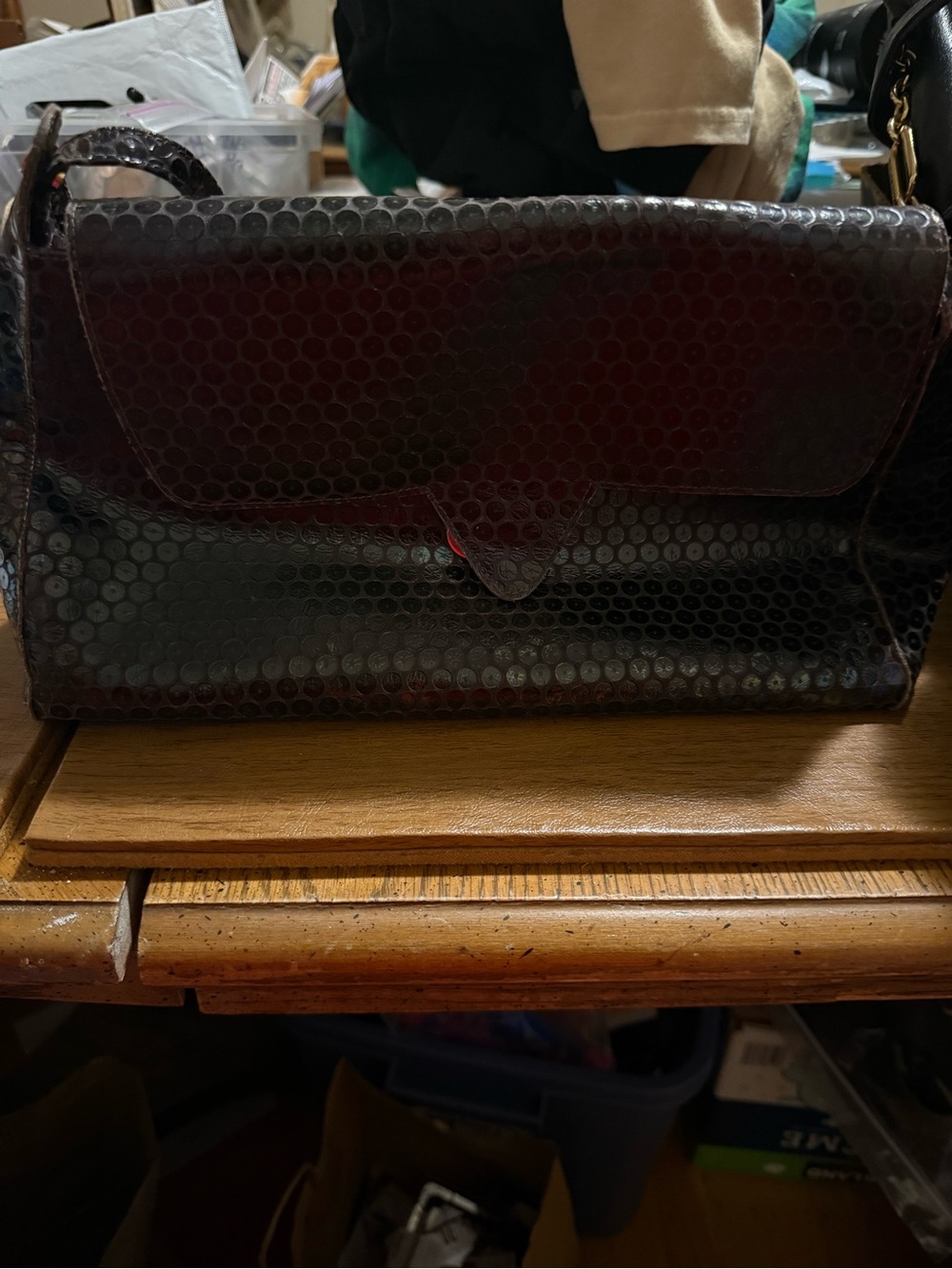 Charles Jourdan Iridescent Black Shoulder Bag with Red Accent